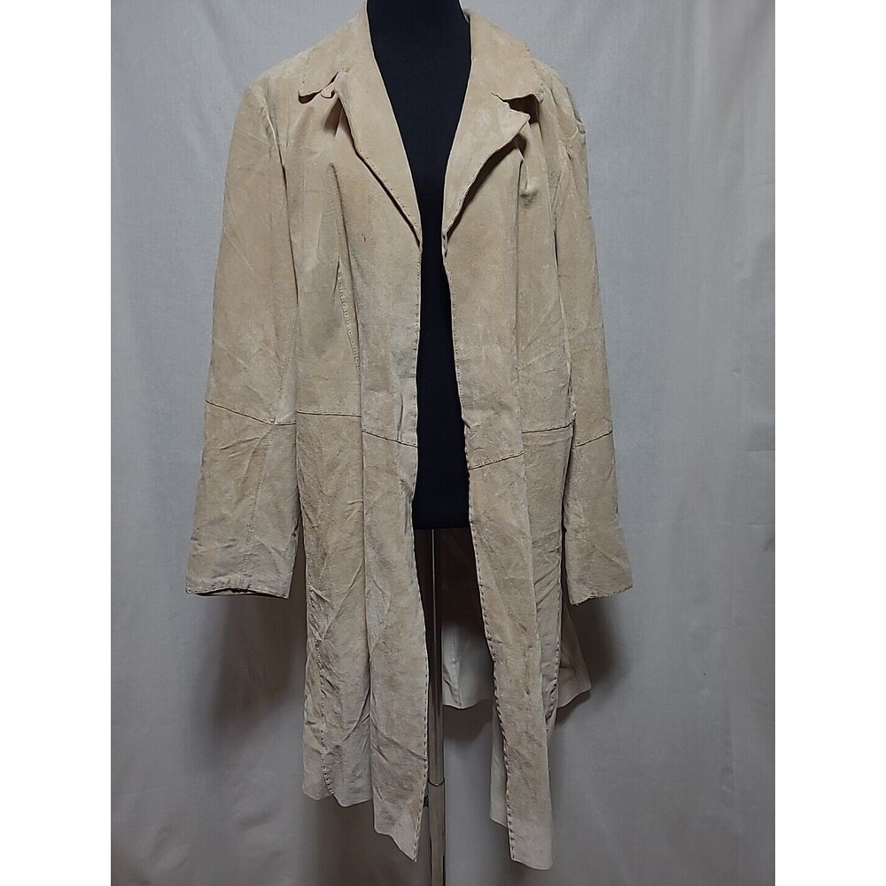 Coldwater Creek Long Line Leather Jacket Open Front Size 2XL Soft Beige Tan